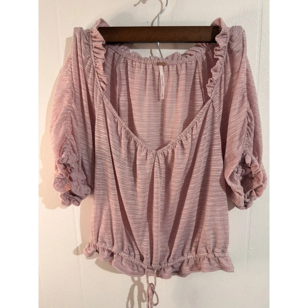 Dorothy Women's Pink Scoop Neck Peasant Crop Top EUC